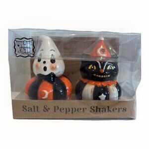 Johanna Parker Halloween Gus Ghost & Cat Salt & Pepper Shaker Set Halloween New